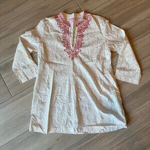 Lilly Pulitzer Off-White Tunic Top with Coral & Gold Details | Women’s XL